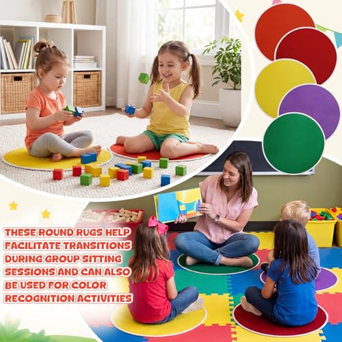 20 Pcs Carpet Circle Seats 16 Inch Round Classroom Non Slip Floor Rug, Colorful Back to School Soft Classroom Mat for Home Story Time, Group Activity & Educational Learning Playing Areas