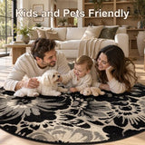 Findosom Washable Round Rug 4ft, High-Low Textured Floral Circle Area Rug