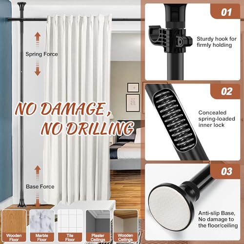 Room Divider for Wide Space Partitions, Curtain Rods No Drilling for Room Separation, 28-171inch(W) 4-10ft(H) Adjustable Heavy Duty Floor to Ceiling Tension Rod Room Dividers, Matte Black