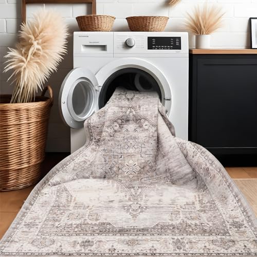 Washable Area Rugs 3x5 Entryway: Soft Low Pile Mat Machine Washable Indoor Doormat Lightweight Entry Rug Anti Slip Backing Rugs for Living Room Bedroom Kitchen Bathroom 3'x5' Beige