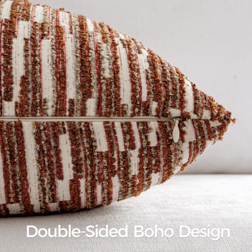 Boho Striped Decorative Throw Pillow Covers 20"X20" Set of 2，Burgundy