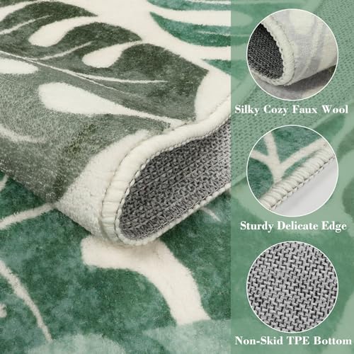 Wonnitar Leaf Washable 2x6 Rug Runner, Tropical Green Bathroom Rugs Runner Kitchen Carpet, Non-Slip Monstera Plant Non-Shedding Low Pile Accent Mat for Hallway Bedroom Closet