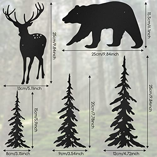Moxweyeni 6 Pcs Black Metal Wall Decor-deer Bear Pine Tree Forest Rustic Wall Decor for Bedroom Kitchen Living Room Dining Room(Black)
