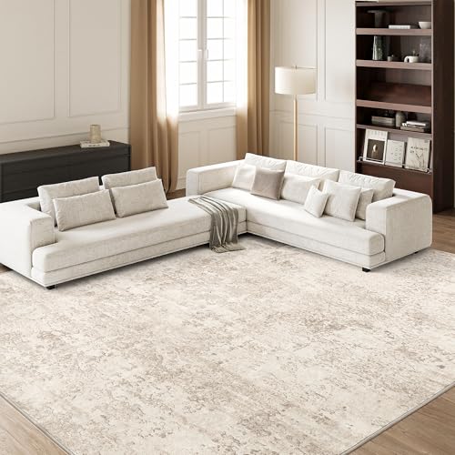 Art&Tuft Washable Rugs 8x10, Anti-Slip Backing Abstract 8x10 Area Rugs for Living Room, Foldable Stain Resistant Machine Washable Area Rug (8'x10', Beige)