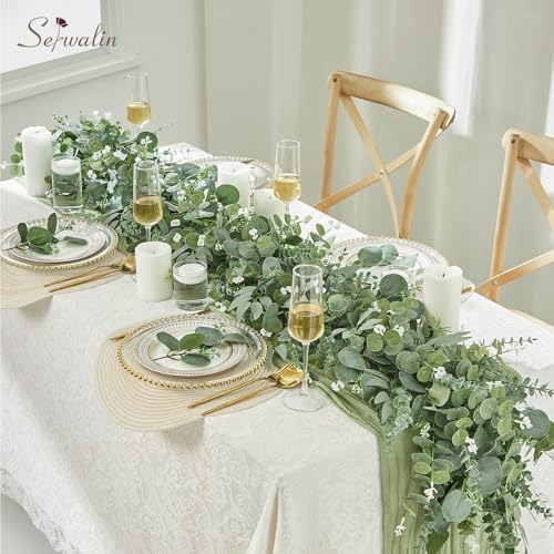 Serwalin Artificial Greenery Stems, Faux Eucalyptus Stems Bulk with Fake Leaves, Mixed Greenery for Centerpieces and Vase, Artificial Eucalyptus Plants for DIY Flower Wedding Home Decor