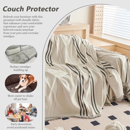 DREAMINGO Couch Cover for Armchair Reversible Chenille Chair Sofa Protector Washable Couch Cover Blanket for Living Room Striped Jacquard Recliner Furniture Slipcover 71"x71"