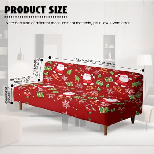 Christmas Armless Sofa Cover Santa Claus Futon Cover Futon Covers with Elastic Bottom Sofa Slipcovers Washable Couch Covers Furniture Protector