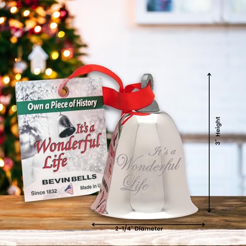 Bevin Bells “It’s a Wonderful Life” Silver-Plated Christmas Tree Ornament | Official Movie Bell Keepsake | Red Ribbon & Velvet Gift Bag Decoration, Christmas Decoration, Wedding Gifts