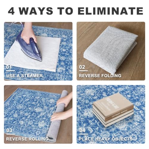 Area Rug 3x5 Washable Entryway Rug Kitchen Rugs, Denim Blue