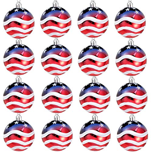 Iceyyyy 16 Pcs Independence Day Ball Ornament - 4th of July Patriotic Hanging Ball Decoration American Flag Ornament for Independence Day, Christmas Tree, USA Themed Party Supplies (16)