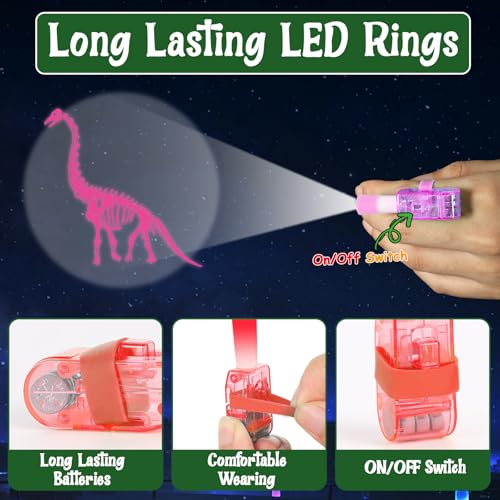 36Pcs Dinosaur LED Finger Lights Dinosaur Party Favors Glow in the Dark Light Up Finger Lights Dino Skeleton Themed Toys Bulk for Kids Birthday Party Goodie Bag Stuffer Birthday Gift Classroom Prize