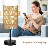 Touch Table Lamp For Bedroom with Bulb, Boho Small Desk Lamp For Living Room With Rattan & Li – lifestyle view