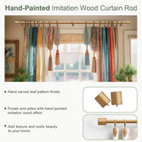 QDWIS Boho Natural Wood Curtain Rods for Windows 28 to 48 inch 1" Adjustable Heavy Duty Curtain Rod with Handmade Wood Grain Design Decorative Drapery Rods for Living Room Bedroom Outdoor