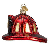 Old World Christmas Fireman's Helmet Glass Blown Ornament for Christmas Tree, Handcrafted Holiday Decoration, Firefighter Collection