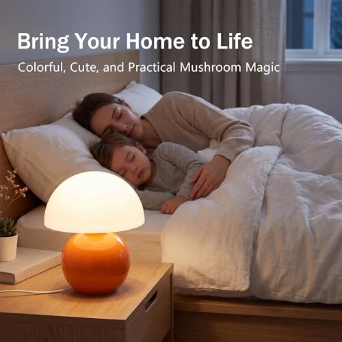 Mushroom Lamp Table Lamp for Bedroom,Desk Bedside Small Lamps for Living Room Night Stands,Mushroom Decor Cute Mini Modern Mid Century Lamps,Unique Aesthetic Home Living Room Decor(Orange)