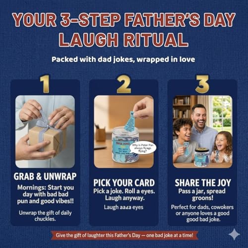 Dad Jokes Cards Jar - Fathers Day Gift, Funny Dad Gifts from Daughter, Funny Gag Gift, Fun Gag Gifts for Men, Coworkers, Brother - Daily Dad Jokes - Christmas Stocking Stuffers for Dad