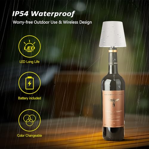 2025 New Wireless Bottle Lamp - LED Bottle Lights for Liquor & Wine Bottles, Cordless Lampshade, Whiskey Bottle Top Light, Bottle Stopper Night Light Kit, Rechargeable 3-Tone Touch-Dimmable