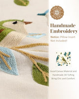 Embroidered Throw Pillow Cover 18x18 Inch - Summer Farmhouse Decorative Pillow Covers with Zipper for Couch Sofa Bedroom Living Room Spring Boho Cushion Pillowcase, Birds Leaves