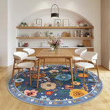 RELEANY Floral Washable Round 8ft Area Rug Blue/Grey