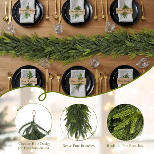 N&T NIETING 9FT Christmas Norfolk Pine Garland Real Touch Pine Artificial Garlands Faux Greenery Garland Winter Christmas Garland for Table Mantle Fireplace Indoor Outdoor Xmas Decorations (1 Pcs)