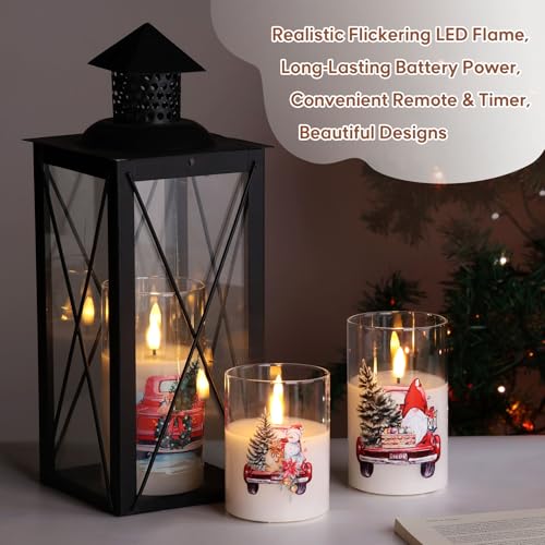 Christmas Glass Flameless Pillar Candles with Remote Set of 3