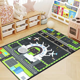 Play Rug for Kids Playroom, 2x3 Airport Carpet with City Road Traffic System and Aircraft Runway, Airport Playmat Airplane Rugs Non-Slip Washable Area Mat for Boys Bedroom