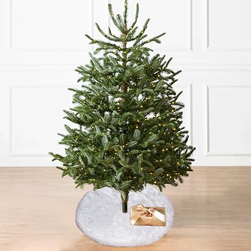 Christmas Tree Skirt Decoration 15" Mini Plush White Faux Fur Xmas Tree Skirt Decorations for Christmas Party Holiday Deco