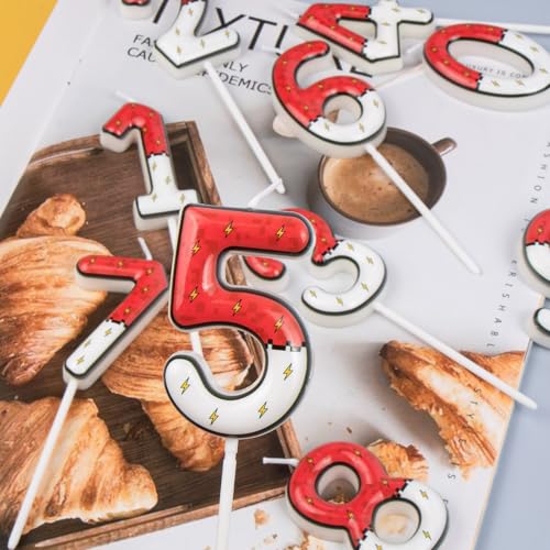 Cartoon White and red Lightning Cake Candle Digital Anime Cartoon Birthday Candle Cake Decoration Animation Birthday Decoration Party Supplies(8)