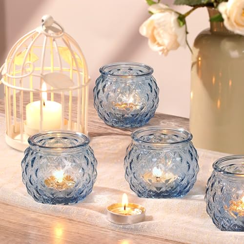 24 Pcs Blue Votive Candle Holders Round Glass Candle Holders Bulk