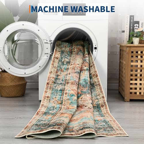 GarveeHome Washable Rug 2x3 Vintage Small Entryway Rugs Green/Brown
