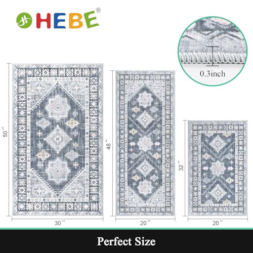 HEBE Boho Kitchen Rugs Set of 3, Non Slip Washable Kitchen Mats for Floor