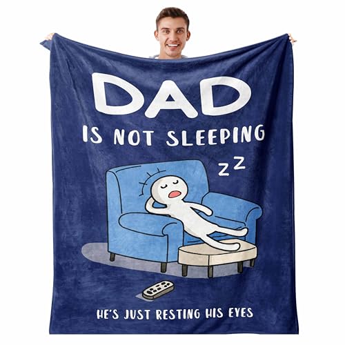 Dad Birthday Gift Blanket 50"x60", Funny Gifts for Dads/Husband from Daughter/Son, Birthday Throw for Father, Daddy is Not Sleeping He's Just Resting His Eyes Blue Napping Blanket