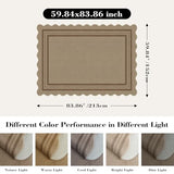 Scalloped 5x7 Rug for Living Room, Easy Jute Washable Outdoor Patio Carpet, Farmhouse Indoor Brown Geometric Rug Neutral Non Slip Carpet for Living Room Backyard