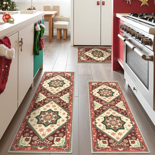Washable Kitchen Runner Rugs Set of 3 with Non Slip Rubber Backing
