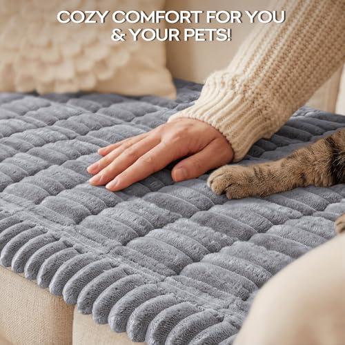 decorUhome Non-Slip Fuzzy Couch Cover for Dogs, Soft Thick Washable Pet-Friendly Protector, Sofa Slipcover for 2 Cushion Sofa/Loveseat, Grey, 27.6" x 59"