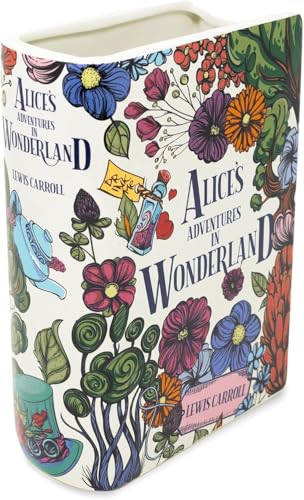 Steel Mill and Co. Ceramic Book Vase - Alice in Wonderland Decorative Vase for Flowers - Bookish Decor Bookshelf