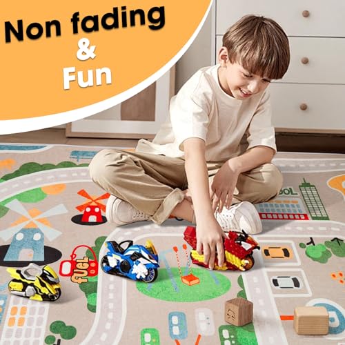 IKITOT Kid Rug Carpet Playmat for Toy Cars and Train，Play Area Rug with Rubber Backing，Fun Throw Rug，Ideal Gift for Children Baby Bedroom Play Room(80×120cm/32×47in)