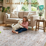 Washable Area Rug 10x12 Non-Slip Floral Carpet, Gray/Light Blue