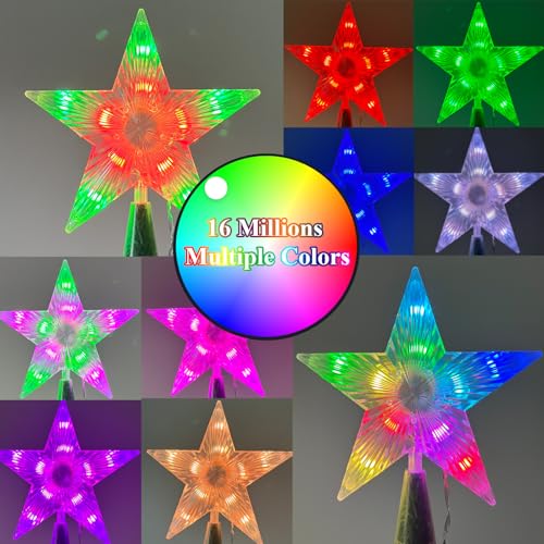 7.6" Christmas Tree Topper Star, RGB LED Lighted Star Tree Top w/Remote Control&APP, Scene Mode, DIY, Dimmable, Timer, Multicolour Lighted Treetop for Xmas Trees Holiday Party Gift Decorations