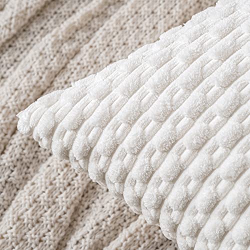 MIULEE Decorative Throw Pillow Covers 18x18 Pure White Textured Corduroy