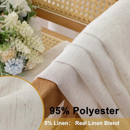 OWENIE Linen Blend Sheer Curtains 84 inches Long 2 Panels Set for Bedroom, Natural Linen Light Filtering Semi Sheer Cutain for Living Room Rod Pocket Drapes, 2pcs, Each 40 W x 84 L