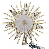 Kurt Adler 12" 7-Point Natural Capiz Lighted Tree Topper | Christmas Tree Star Topper | Gold Tree Topper Star with Lights | Light Up Star Christmas Tree Topper w/Wire Rays Accent (12 Inches, Gold)