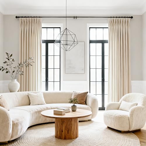 Triple Pinch Pleated Cream Velvet Curtains 84 inches Long Living Room Darkening Curtain Neutral Modern Farmhouse French Pinch Pleat Drapery Panel Heavy Thick Light Filtering Velvet Curtain for Bedroom
