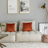 Set of 2 Comfortable Velvet Throw Pillow Cases Decorative Solid Cushion Covers for Sofa Couch and Bed - 16"x16", Rust