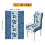 Dining Chair Slipcovers Rectangle Tablecloths Set of 7, Removable Chair Seat Covers Dust-Proof Stretch Dining Seat Slipcovers Washable Table Cover Protector, Blue Flower Print