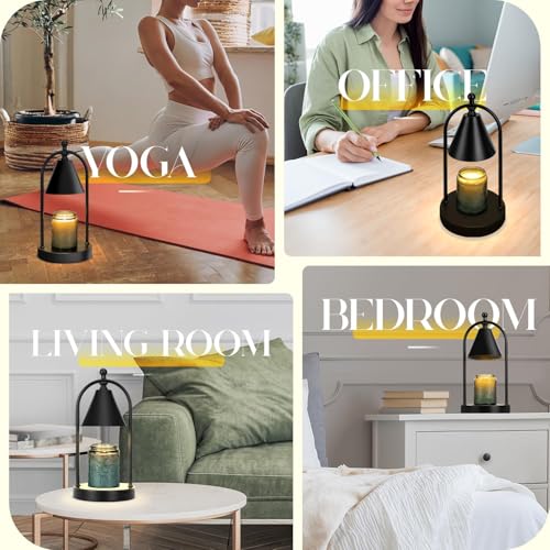Candle Warmer Lamp with Timer, Electric Black Candle Warming Light for Bedroom, Dimmable Wax Melts Warmer for Home Decor Beside Lamp Gifts for Women (2 Bulbs Included)