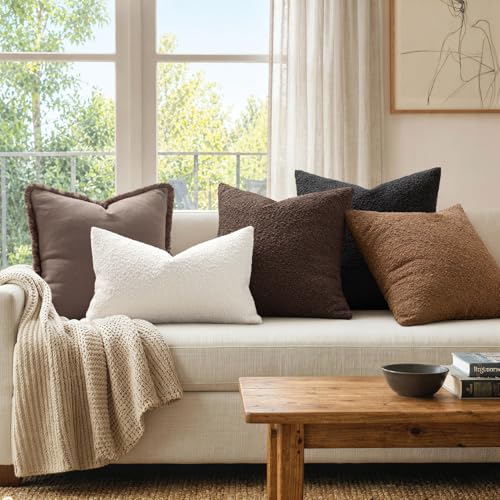 MIULEE Textured Boucle Lumbar Pillow Cover for Bed 12x20 Black