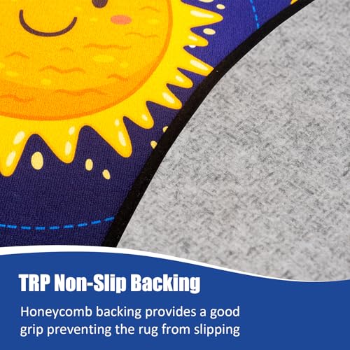 Boshengya Round Space Rug for Kids Room 40x40'' Solar System Circle Rugs for Bedroom Kids Rugs for Playroom Boys Space Planet Theme Rug Living Room Dining Room Decor
