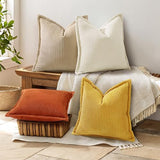 decorUhome Summer Corduroy Cream White Throw Pillow Covers 18x18 Set of 2 Decorative Soft Boho Farmhouse Couch Pillow Covers for Living Room Bed Sofa Broadside Striped Pillow Cases