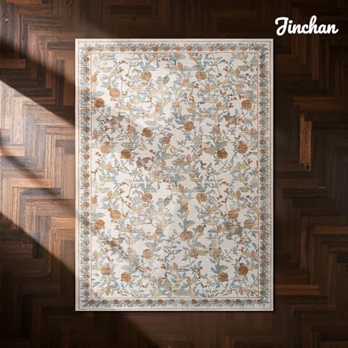 jinchan 5x7 Floral Vintage Washable Living Room Area Rug, Orange